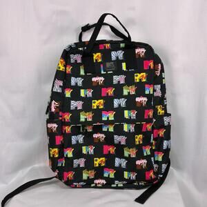 Loungefly MTV Logo Print Backpack 2020 Retro MTV Pattern Black Colorful